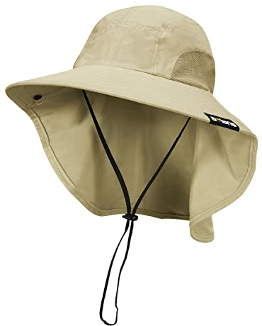 Kato Tirrinia Outdoor Sonnenhut Herren Damen mit Nackenschutz, UPF 50 UV Schutz Safari Bucket Hut, Faltbar Cap Sonnenschutz für Anglerhut Wanderhut Gartenhut Tropenhut, Khaki
