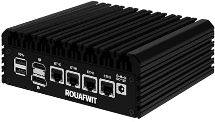 ROUAFWIT N100 Mini PC Lüfterlos Micro Firewall Gerät, Router Klein Fanless Computer, 4 x 2.5Gbe i226-V LAN, TF Slot, Support Linux, OPNsense, AES-NI, Barebone, NO RAM NO Storage, NO System