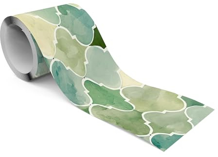 Muralo Bordüre Selbstklebend Grüne Aquarell-Ornamente - 10x300 cm | Tapetenbordüre, Modernes Design, UV-beständig, halbmatt, glatt und abriebfest - ideal für Wohnzimmer und Schlafzimmer