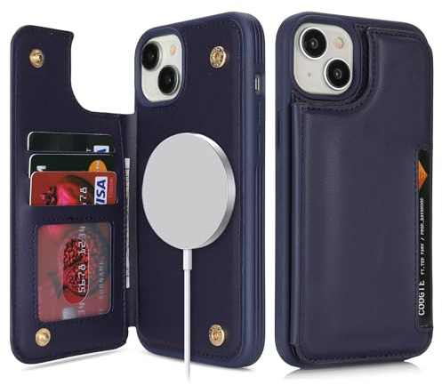 SailorTech for iPhone 14 Plus Case with Credit Card Holder Magsafe, iPhone 14 Plus Phone Leather Case for Women Compatible mag safe Card Slots Durable ShockPlusof Wallet Case - Blue