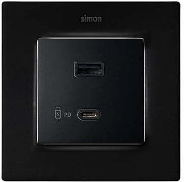 SIMON - Lote doble cargador USB C+A 3.1A Quickcharge con marco negro mate Simon 82 Concept