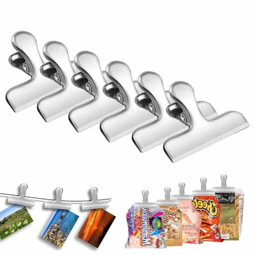 6 Stück Klammern Metall, Verschlussclips, Clips für Tüten, Verschlussklammern, Metallklammern für Snackbeutel, Brotbeutel, Kaffeebeutel