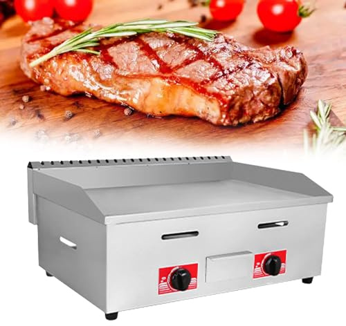 Gas Griddle,Commercial Stainless Steel Heavy Duty Restaurant Outdoor Griddle Gas Baking Plate Burger Grill Large Non-Stick Burners Flat Hot Plate and Can Cook for Medium to High Volumes(Size:720)