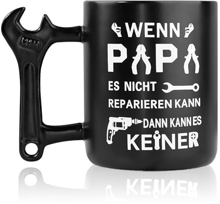 Johiux Papa Geschenke Kaffeebecher mit Schraubenschlüssel Griff, Weihnachten Geschenke für Papa,Geschenk für Männer Geburtstag,Vatertagsgeschenk,Vatertag,Weihnachtsgeschenke,400ml Tasse