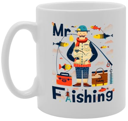Coralgraph MG5903 Mr Fishing Mug Gift - Perfect Present for Anglers, Fishermen, and Fishing Enthusiasts, Unique Fishing Handle Design, 11oz Ceramic Coffee Mug for All Occasions