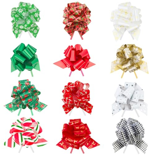 G2PLUS 24 Pezzi Rosso e Verde Fiocco Grande Regalo Fiocchi Regalo Fiocchi di Nastro Grandi per Natale Coccarde Autotiranti Fiocco per i Regali di Natale,Natale Matrimonio Partito Decorazioni Auto
