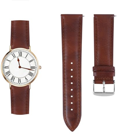 CeiBand Läderrem för 22 mm 20 mm, män kvinnor bekvämt ersättningsarmband, snabbfrigörande klockarmband - brun, Brun, 22mm