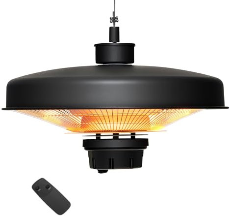 GYMAX Deckenheizstrahler 2000W, hängende Infrarotstrahler mit Fernbedienung, IP65 wasserdicht & Überhitzungsschutz, Terrassenstrahler für Garten & Veranda, Schwarz