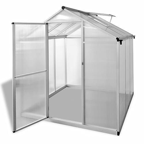 IKAYAA Gewächshaus Aluminium 190 x 182 x 195 cm Gartenhaus Winterfest Gewächshaus Glas Glashaus Garten Tomatenhaus Frühbeet und Pflanzenhaus