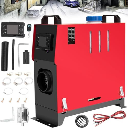 XYJBHB 5-8 KW 12V Diesel Air Heater, Parking Heater Diesel Night Heater, All In One Air Heater Fast Heating with Remote Control and LCD Display for Car Trucks Caravans or Motorhomes (Red)