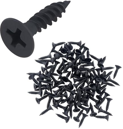 Smgda Lot de 100 vis autotaraudeuses à bois Phillips à tête plate M4 x 16 mm, tête bombée modifiée en acier laminé à froid, vis auto-perceuses pour cloison sèche à bois filetage complet (noir)