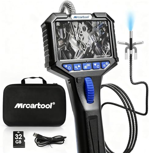 MRCARTOOL 220° Articulating Borescope Inspection Camera 3.5 Inch IPS Screen | lockable two-way articulating probe, IP67 waterproof,6 adjustable LED, 3.5 HD screen,32GB TF card & 2200mAh built-in battery