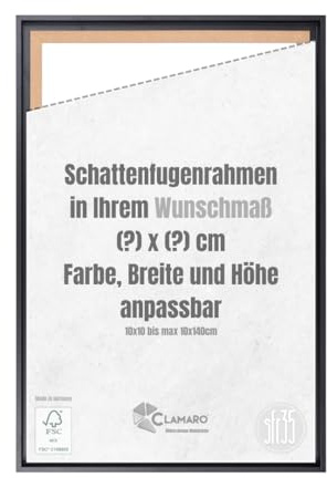 CLAMARO Schattenfugenrahmen für Keilrahmen, Wunschmaß 10x10-100x140 cm | MDF-Holz foliert, Metall-Zackenaufhänger, Schrauben-Set, Profilbreite 35 mm, Sichtkante 7 mm, ohne Leinwand