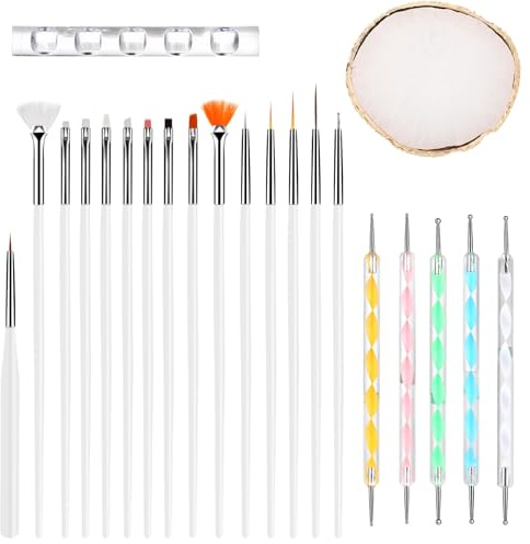 ElevateTech 22 Pcs Nail Art Design Tools Nail Art Brushes Painting Brushes Set with 5pcs 2-way Dotting Pens & A Gold-rimmed Palette Nail Art Dotting Tools Nail Gel Drawing Pens Accessories