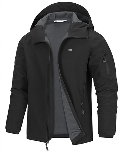 33,000ft Jacke Herren Wasserdichte Atmungsaktiv Softshelljacke - Übergangsjacke Winddichte Regenjacke Wanderjacke mit Kapuze Schwarz L