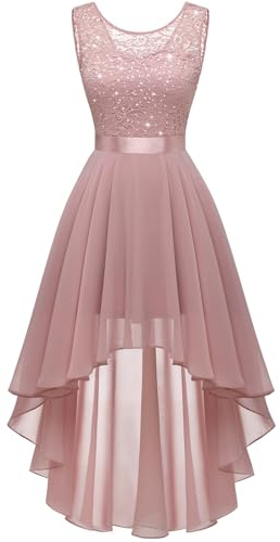 Berylove Damklänning, asymmetrisk cocktailklänning, kort fram och lång bak, elegant aftonklänning för bröllop, festklänning, ärmlös brudtärneklänning, L