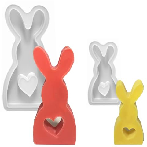 YQBFTC 2 Stück Silikonformen Gießformen Ostern,Osterhase Silikonform,Gießformen Silikon Kaninchen Ostern,3D Kaninchen Gießform Ostern,Osterhase Silikonform for Gips,Sojawachs Kerzen,Handwerk (SET A)