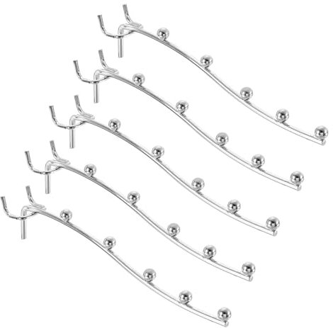 QUARKZMAN 5 Stück 8 Lochwandhaken, 5 Stationen Wasserfallhaken, Metall Lochwand Displayhaken passend für 1/8 Lochwand zur Wandorganisation, Garage, Küche, Laden, Silber