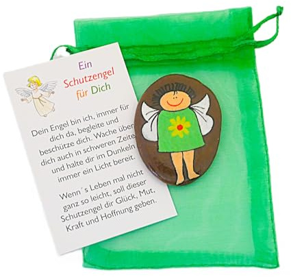 Andys Steinwelt Schutzengel Geschenk mit Name und Datum personalisierbar | Glücksstein für Kinder und Erwachsene, Glücksbringer für Prüfung, Handschmeichler, Andenken Sternenkind, Mutstein (113)