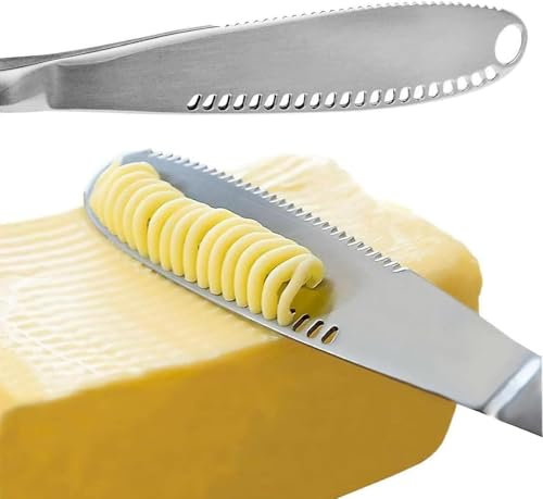 Masyrt Coltello da Burro, Spalmatore per Burro 3 in 1 in Acciaio Inossidabile, Fessure per Tritare Seghettate Facili da Impugnare per Pane, Burro, Formaggio, Marmellata, Tagliaburro