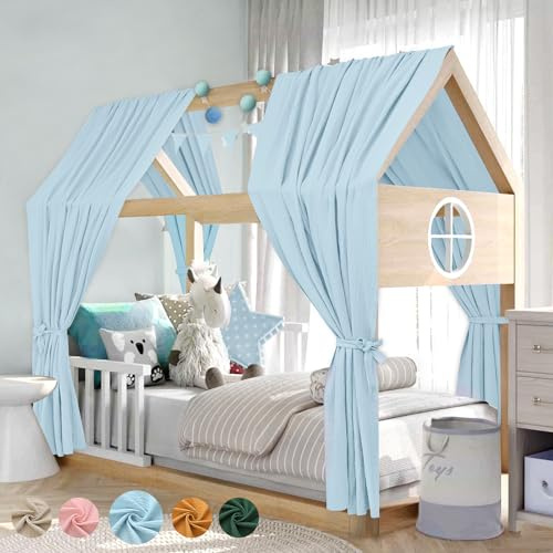 Alishomtll Kit de décoration de lit de maison, 2 baldaquins, lit en 100 % mousseline de coton, guirlande de fanions de 300 cm, pour chambre d'enfant