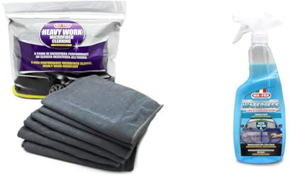 Ma-Fra Heavy Work Panno Auto in Microfibra, Assorbe e Deterge Tutte Le Impurità Presenti nell'Abitacolo + Waterless Lava e Lucida Senza Acqua per Lavaggio a Secco di Carrozzeria e Vetri Auto