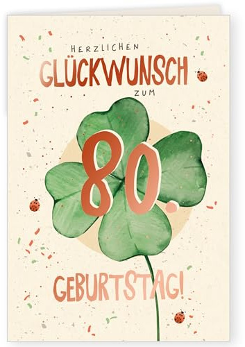 GreenLine Glückwunschkarte zum 80. Geburtstag| 1 Stück mit Umschlag | Geburtstagskarte | hochwertige Klappkarte aus 100% baumfreien Zuckerrohrpapier | Plastikfreie Verpackung | 11,5 x 17 cm
