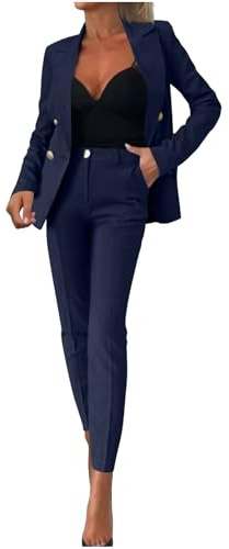 NSICBMNO Coffee Two Piece Outfit Women Casual Trousers Suits Smart Work Outfit Co Ord Sets Open Front Blazer Hig Waisted Tailored Trousers Ladies Wedding Guest Outfits Lounge Sets With Pockets