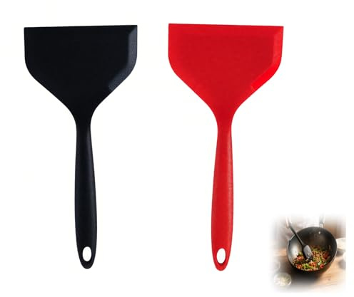 Ensemble de 2 Grandes Spatules en Silicone Antiadhésives avec Manche Court, Ustensiles de Cuisine Flexibles pour Omelettes, Crêpes, Poissons, Hamburgers - Sans BPA, Résistantes à la Chaleur