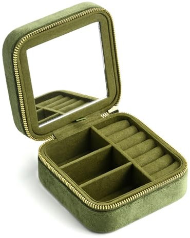 HKYBCF Scatola per Gioielli Personalizza Il portagioie in Velluto, Regalo di Festa, caffè al Latte, Classico, Bicolore, Custodia for Anelli e collane da Viaggio(Green)