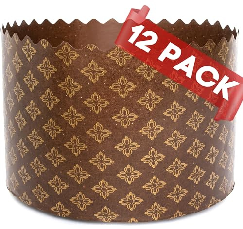 25oz Kulich Mold Easter Bread Paper Mold Paska Pascha |12 pcs| Easter Bread Forms - Panettone Paper Baking Molds Universal Brown Design W 5.9 x H 3.95-in