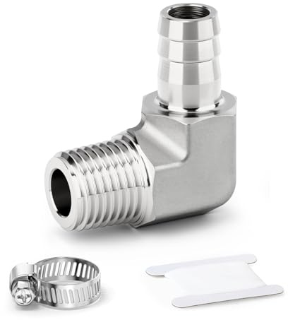 ERGAOBOY 1 pieza de acero inoxidable 304acoplamiento en codo de 90 grados con espiga para manguera1/4 BSP macho x 6 mm con espigaconector en forma de L para combustible/aire/líquido/gas