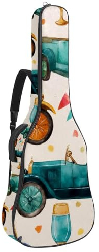 Gitarrentasche im Vintage-Stil, Western-Cowboyhüt-Muster, gepolsterte Tasche für Akustikgitarre, Rucksack mit verstellbaren Schultergurttaschen, Mehrfarbig 04, 42.9x16.9x4.7 in, Lässiger Tagesrucksack