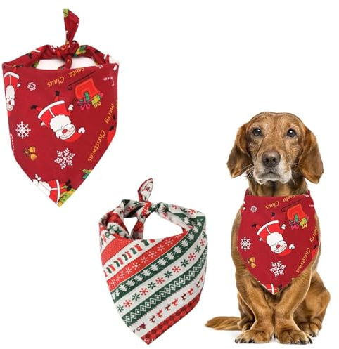 Halstuch Hund Weihnachten,2 Stück Weiches Kopftücher Waschbarer Hundehalstücher,Hundehalstuch Weihnachten,Dreieck Bandana Hunde,Dreieck Haustier Lätzchen für Kleine Mittelgroße Welpen Katzen