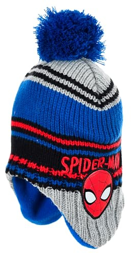 Marvel Spider-Man - Gorro de invierno para niños, diseño de Spider-Man con orejeras, pompón, color azul, cálido, forro polar, artículo con licencia, regalo para niños, gris, 52