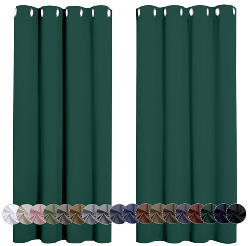 LONGCAO Gardinen Vorhänge mit Ösen 70 x 240 cm Verdunkelungsvorhang Thermovorhang Hitzeschutz Ösenvorhang Verdunklungsvorhänge Kurz 1Er Set for Bedroom Living Room, Dunkelgrün