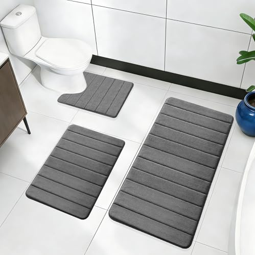 Ranjima Badrumsmatta set i 3 delar, mjuk minnesskum badmatta och U-formad wc-matta, badrumsmatta halkfri, tvättbar badrumsmatta, set för dusch, toalett och badkar, (U50 x 60 40 x 60 50 x 80 cm)