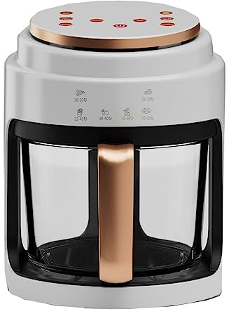 Freidora de aire para una cocción saludable sin aceite con cesta de cristal y controles digitales, fácil visualización y ajustes preestablecidos para uso doméstico.