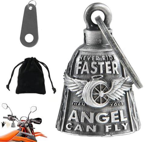 YTAXYZWR Campanella Portafortuna Moto con Ali – Ciondolo Biker in Lega di Zinco con Piastra di Montaggio, Portachiavi e Sacchetto Regalo, Accessorio Moto Lucky Bell per Motociclisti