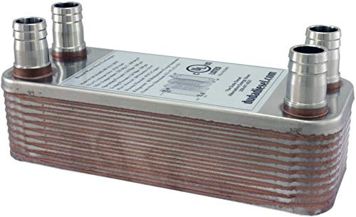 Duda Energy HX1220:HB34 B3-12A 20 Plate Stainless Steel Heat Exchanger with 3/4 Hose Barb Ports Copper Brazed, 2 Height, 2.9 Width, 7.5 Length