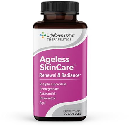 LifeSeasons Ageless Skincare - Anti Aging Supplement - Antioxidant Support - Moisturizes & Nourishes Skin - Acai Berry Astaxanthin Resveratrol R-Alpha Lipoic Acid & Pomegranate Extract - 90 Capsules