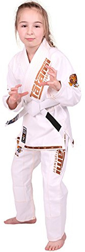 Tatami Fightwear Meerkatsu Kids Animal Jiu Jitsu Gi, 425GSM Jacket, Twill BJJ Pants, and White Belt, White, M000