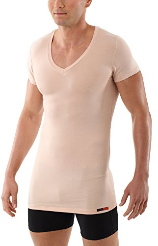 Albert Kreuz herr business undertröja mikrofiber mikromodal ljus osynlig naken kortärmad v-ringad slimfit väst Stuttgart ljus