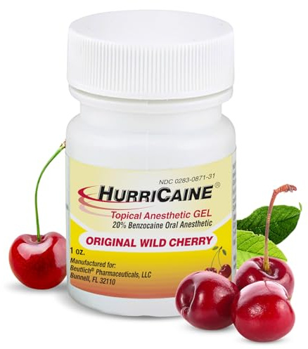 HurriCaine Fast-Acting 20% Benzocaine Oral Pain Relief Gel, Wild Cherry 1oz