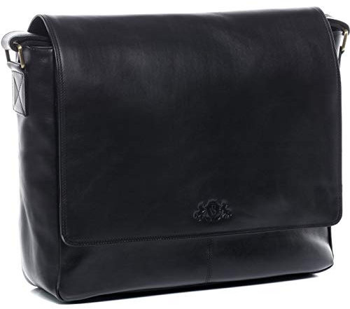 SID & VAIN große Laptoptasche Messenger Bag echt Leder - 15 Zoll Laptop Business-Tasche Spencer groß - Umhängetasche mit Laptop-Fach - Ledertasche Herren und Damen schwarz handgefertigt