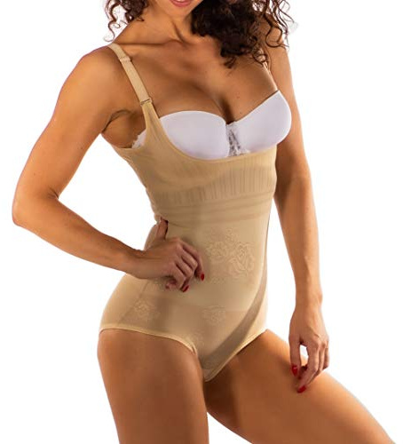 RIEMTEX Shapewear Damen Mieder Body stark figurformender Shaper Bauch weg Effekt Brustfreier Formbody Shapeware Unterwäsche Schwarz Beige - 42, Beige