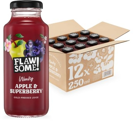 Flawsome! Apple & Superberry Juice – No Added Sugar, 100% Cold-Pressed Pure Juice, Vegan Craft Juice – No Sweeteners, Not from Concentrate (12x250ml)