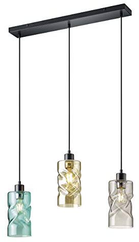 Reality Leuchten Pendelleuchte Swirl R30533017, Metall Schwarz Matt, Glas Amberfarbig/Türkik/Rauchfarbig, exkl. 3x E27
