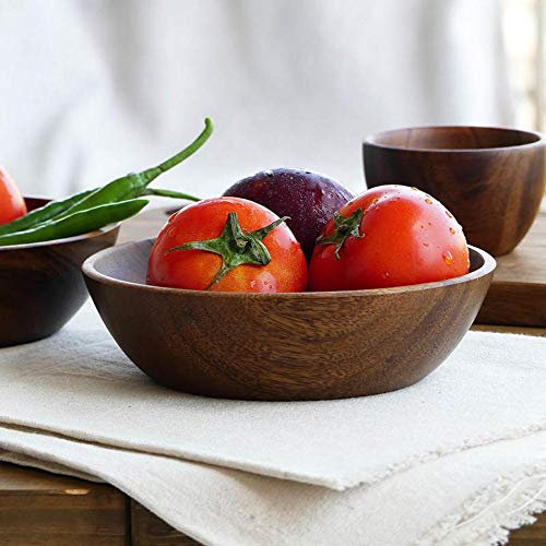SAGIUSDM Ensaladera Redonda Grande de Madera Vajilla de Madera de Acacia Premium Ensalada de Frutas Plato para Servir Plato Alimentos Utensilios de Cocina Vajilla, diámetro 20 cm