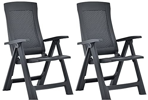 vidaXL 2X Gartenstuhl Verstellbar Klappstuhl Klappsessel Stuhl Campingstuhl Hochlehner Stühle Gartenstühle Gartenmöbel Kunststoff Anthrazit